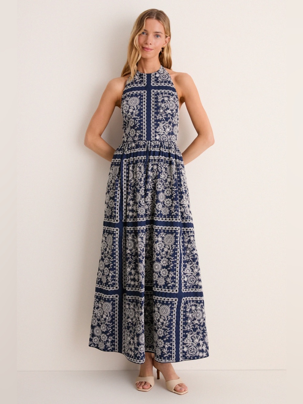 Tuckernuck navy Blue Embroidered Maxi Dress Size M NWT